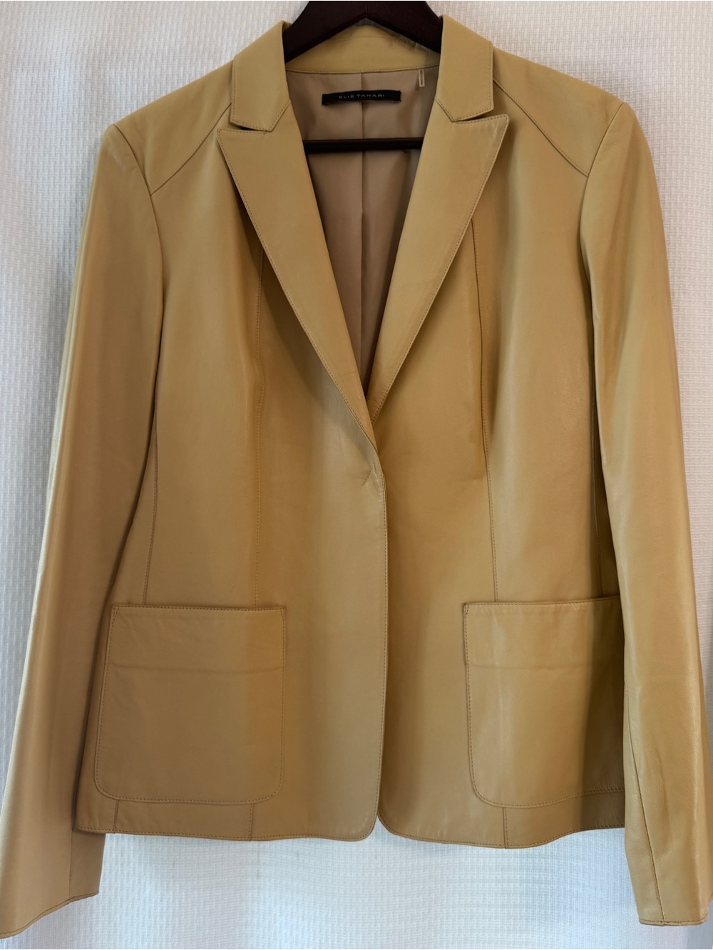 Elie Tahari Yellow Leather Blazer Jacket Size Medium Tailored Single Button 90s